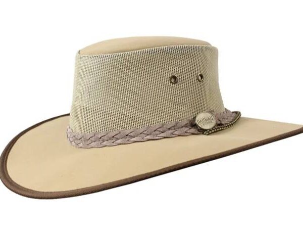 Beige mesh outback hat with braided band