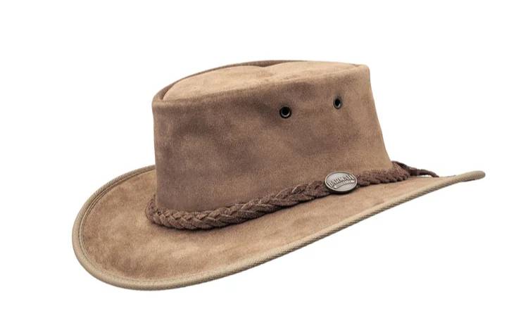 Two-tone suede outback hat with braid