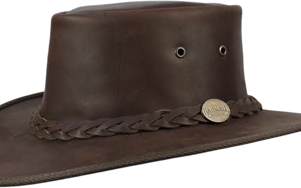 Brown leather outback hat with braided band