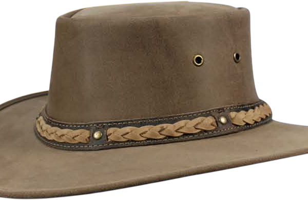 Brown wide-brim hat with braided band