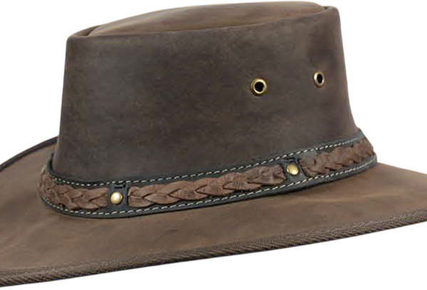 Brown leather outback hat with braided band