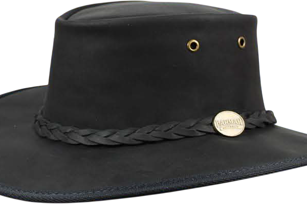 Black leather outback hat with braided band