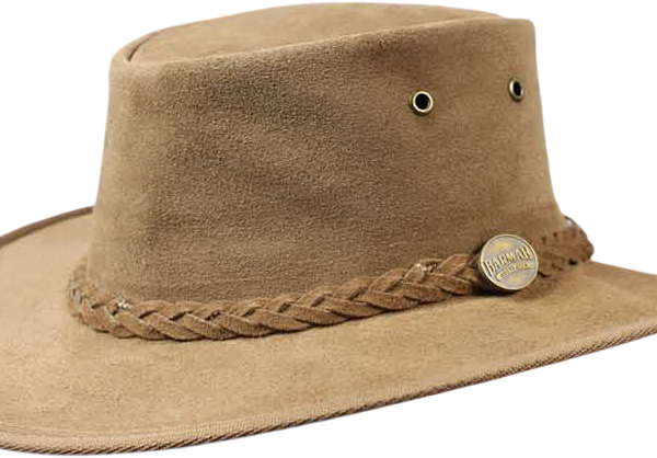 Brown suede outback hat with braided band