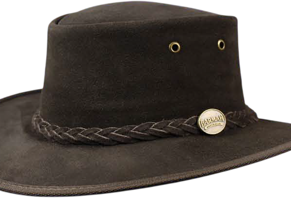 Brown suede outback hat with braided band