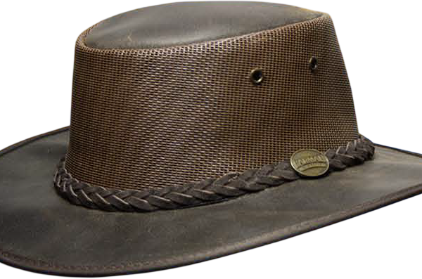 Brown leather outback hat with braided band