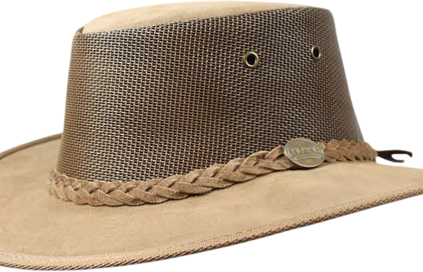 Tan leather outback hat with braided band