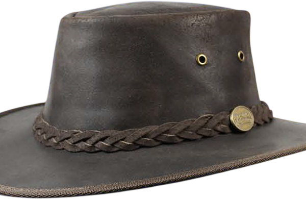 Brown leather outback hat with braided band