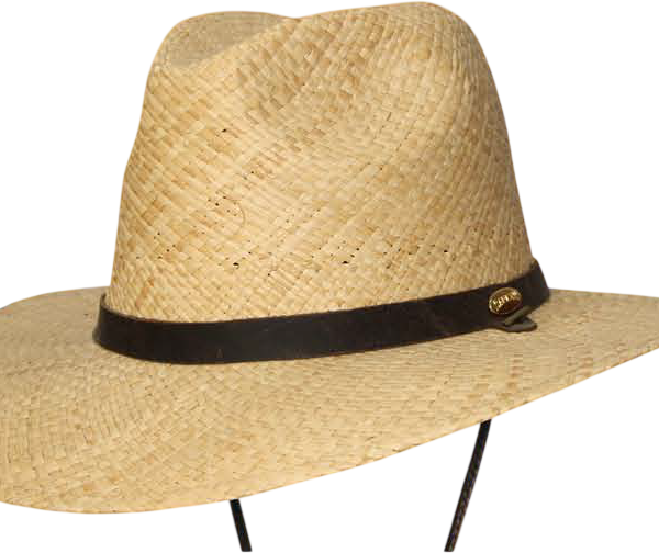 Straw cowboy hat with black leather band