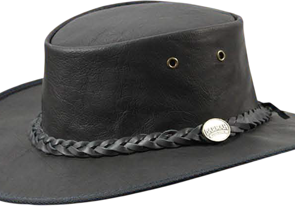 Black leather bush hat with braided band
