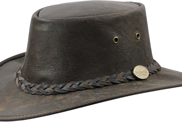 Brown leather outback hat with braided band