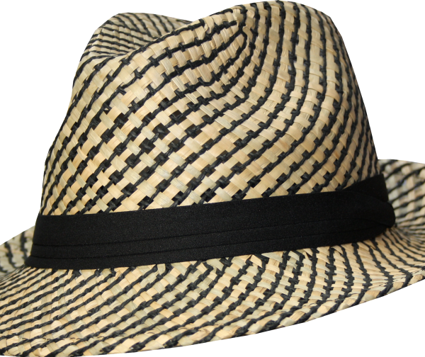 Patterned straw fedora with ribbon